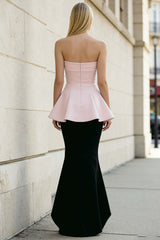 Dressystars Stunning Black And Pink Strapless Long Mermaid Prom Dress With Ruffles