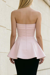 Dressystars Stunning Black And Pink Strapless Long Mermaid Prom Dress With Ruffles