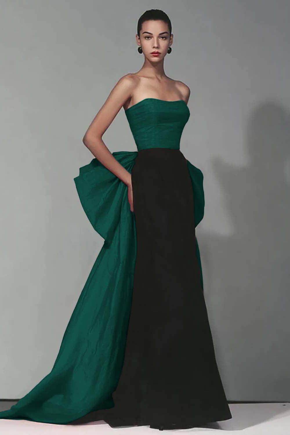 Dressystars Stunning Black And Red Strapless Long Mermaid Prom Dress With Bow