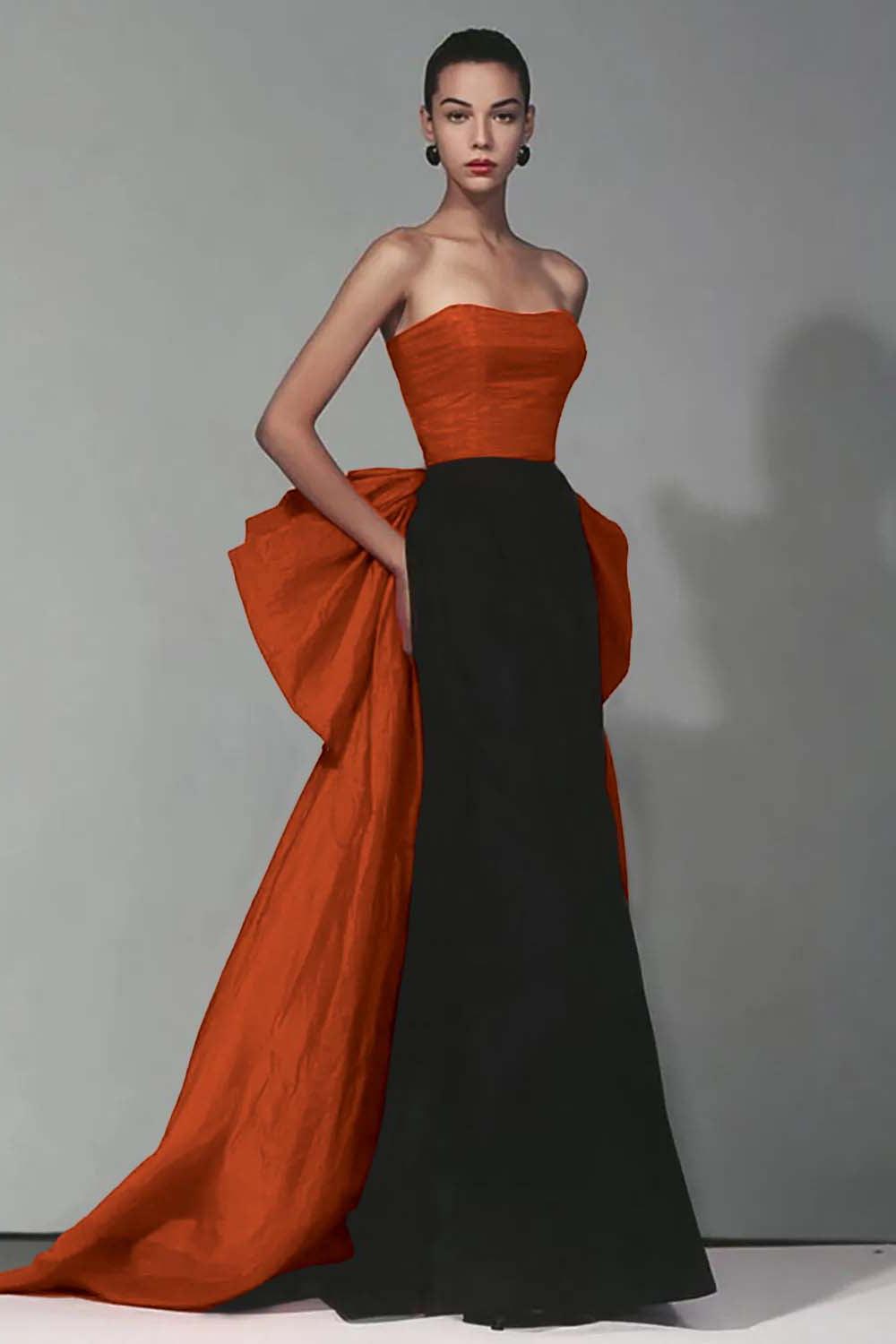Dressystars Stunning Black And Red Strapless Long Mermaid Prom Dress With Bow