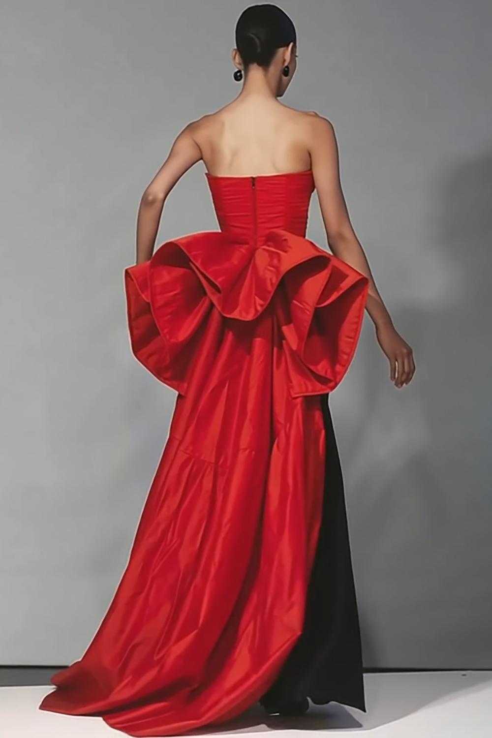 Dressystars Stunning Black And Red Strapless Long Mermaid Prom Dress With Bow