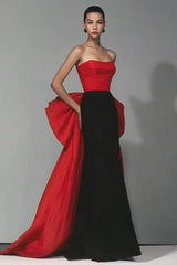 Dressystars Stunning Black And Red Strapless Long Mermaid Prom Dress With Bow