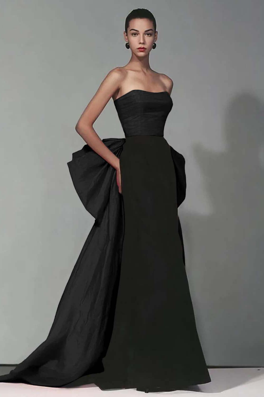 Dressystars Stunning Black And Red Strapless Long Mermaid Prom Dress With Bow