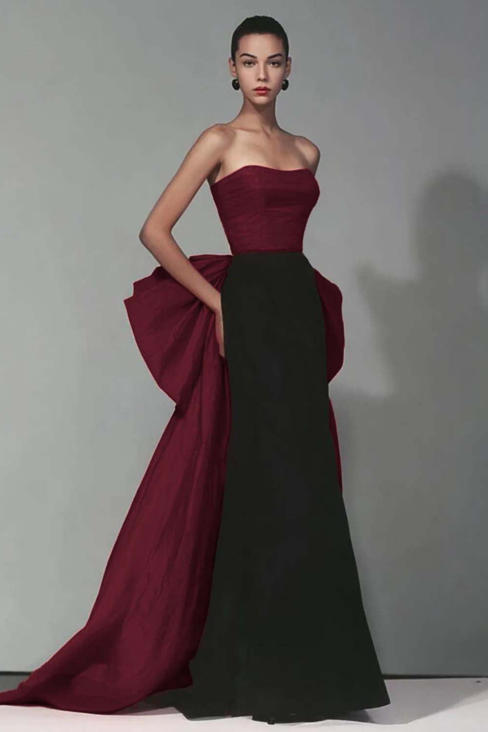 Dressystars Stunning Black And Red Strapless Long Mermaid Prom Dress With Bow