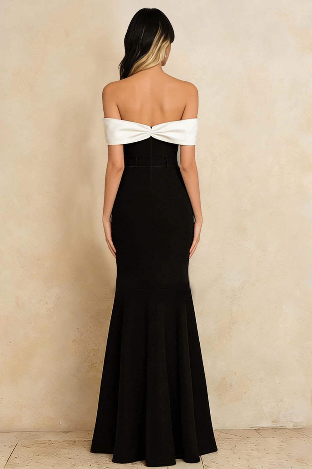 Dressystars Stunning Black And White Off The Shoulder Long Mermaid Prom Dress