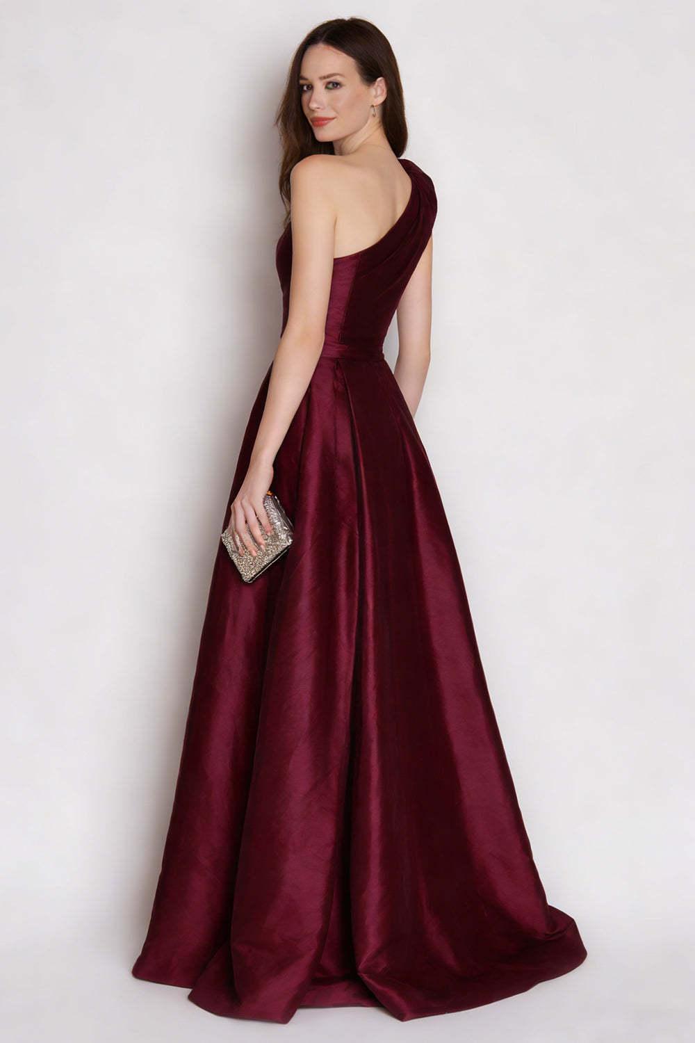 Dressystars Stunning Burgundy One Shoulder A Line Long Satin Prom Dress