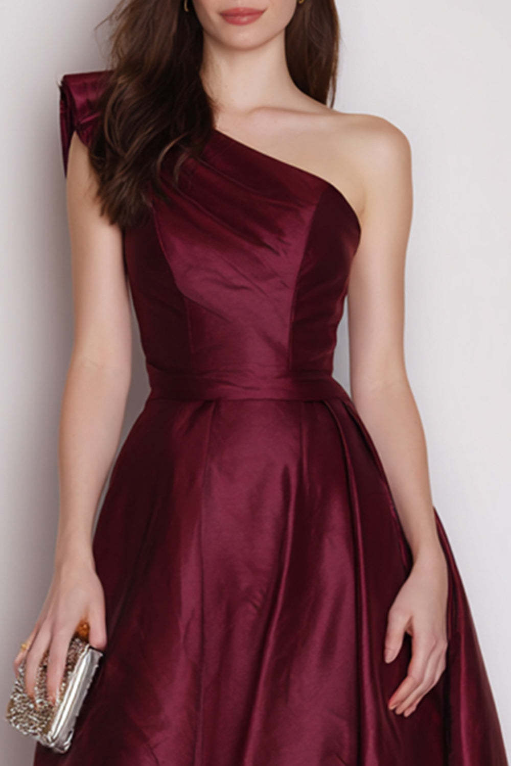 Dressystars Stunning Burgundy One Shoulder A Line Long Satin Prom Dress