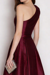 Dressystars Stunning Burgundy One Shoulder A Line Long Satin Prom Dress
