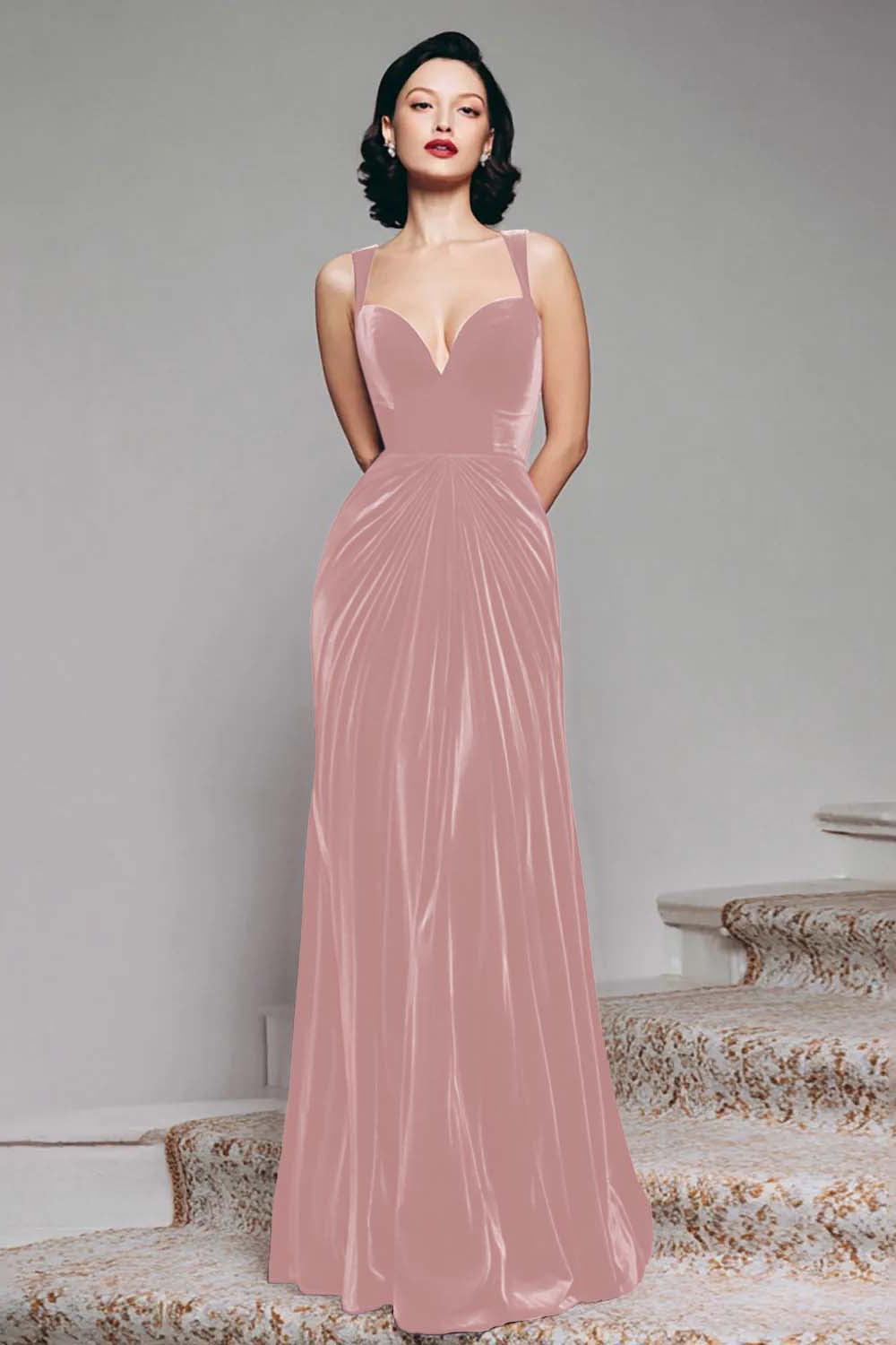 Dressystars Stunning Burgundy Velvet Mermaid Thick Straps Long Prom Dress