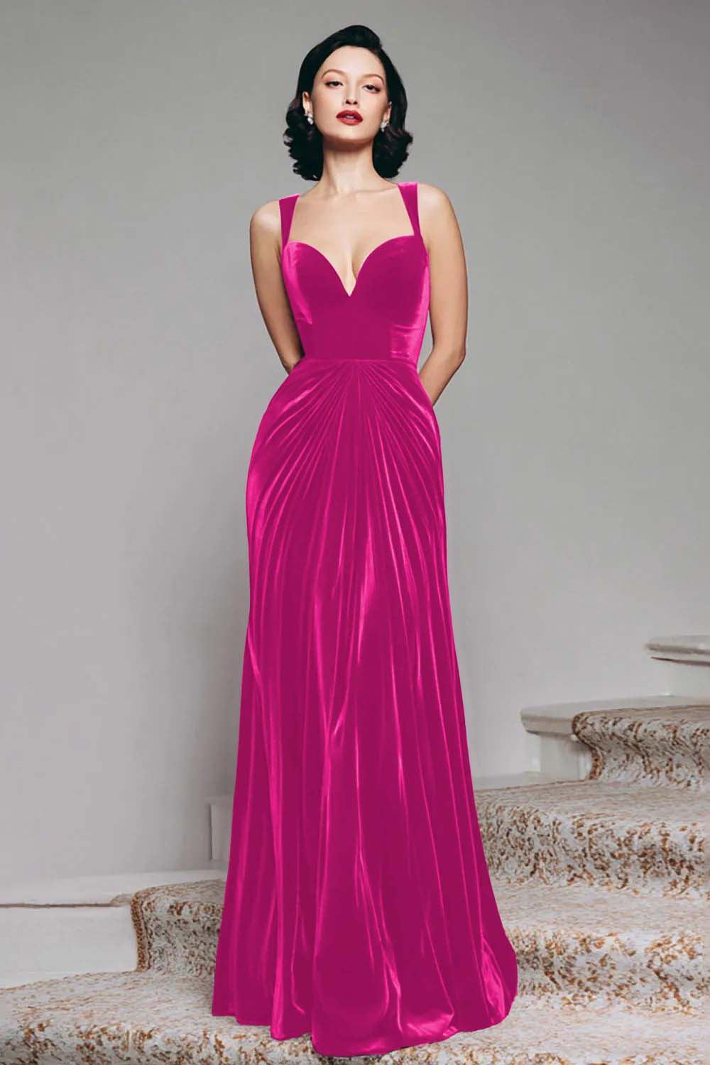 Dressystars Stunning Burgundy Velvet Mermaid Thick Straps Long Prom Dress