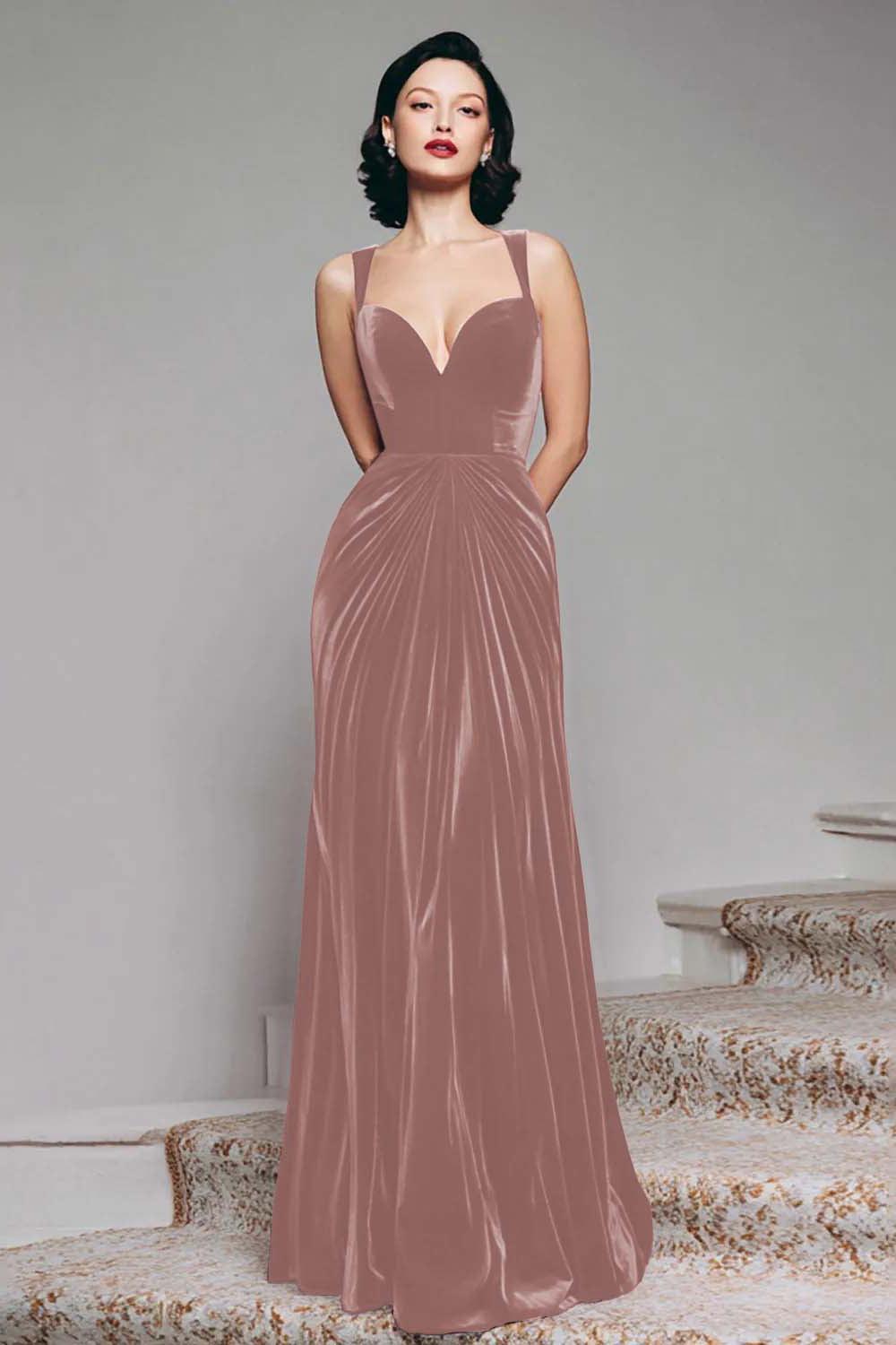 Dressystars Stunning Burgundy Velvet Mermaid Thick Straps Long Prom Dress