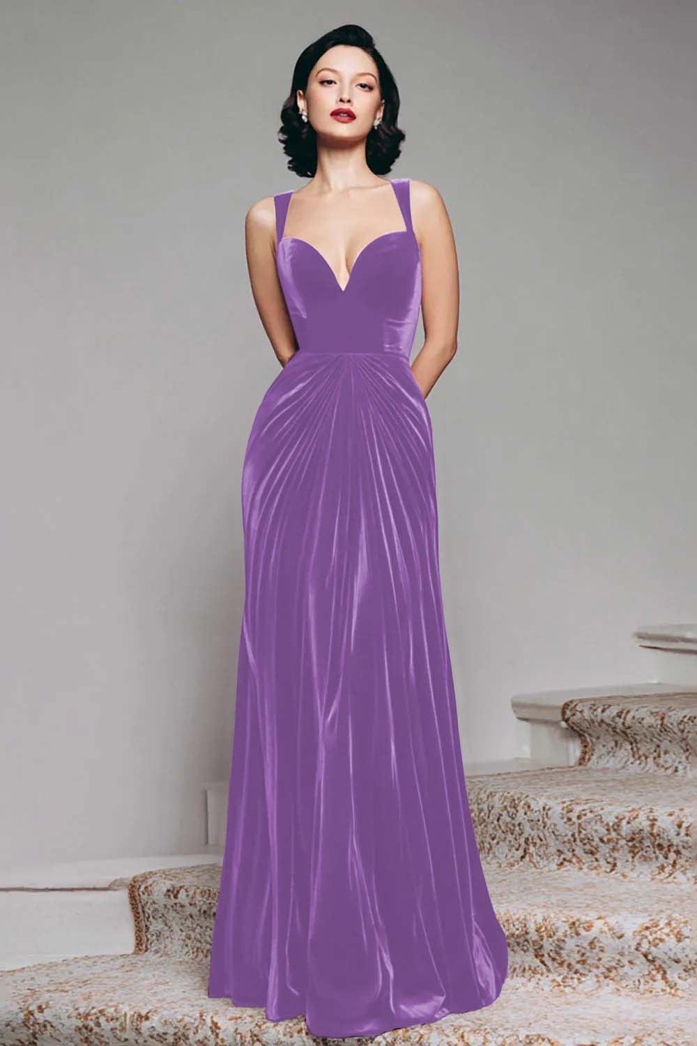 Dressystars Stunning Burgundy Velvet Mermaid Thick Straps Long Prom Dress