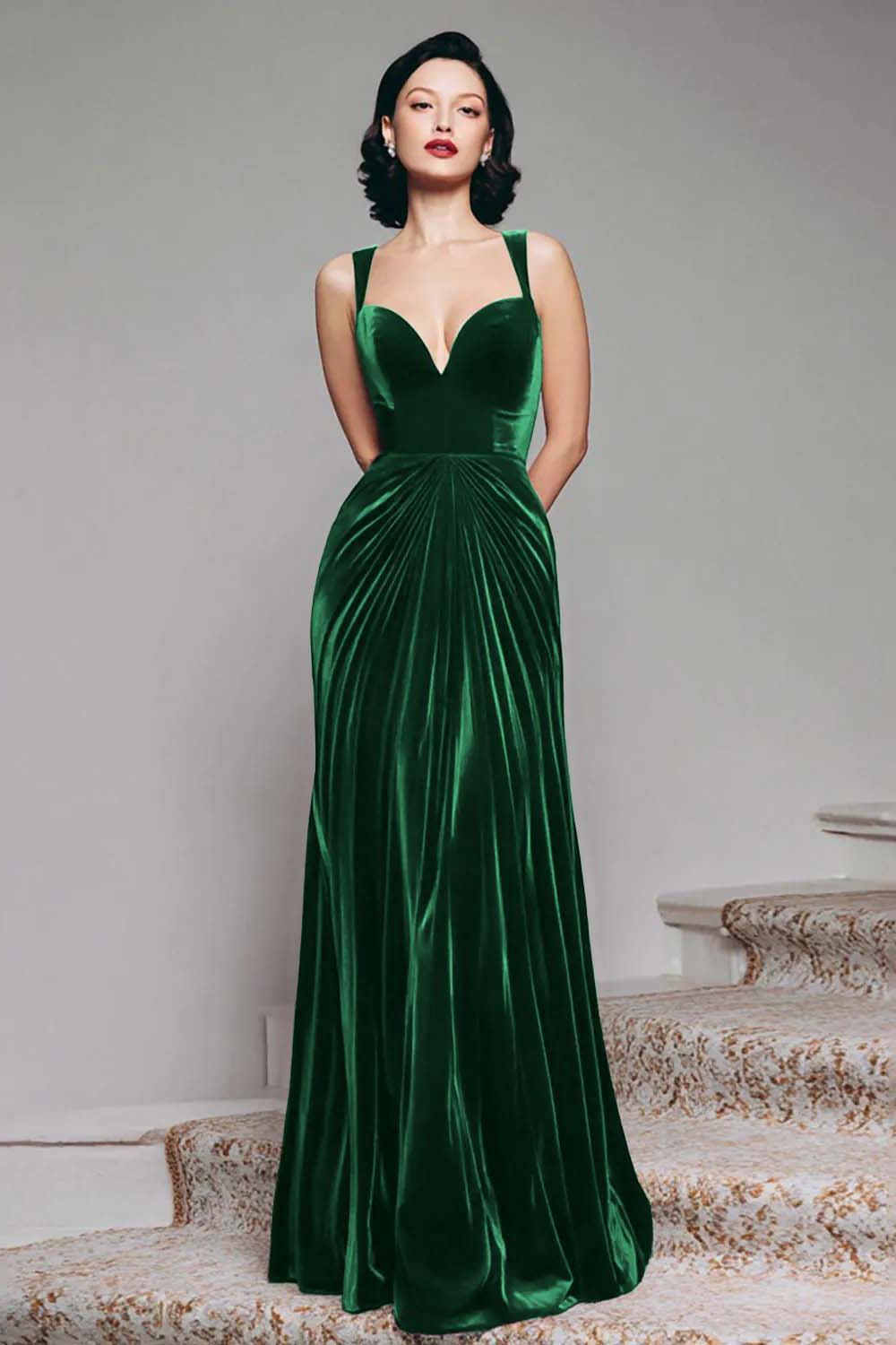 Dressystars Stunning Burgundy Velvet Mermaid Thick Straps Long Prom Dress