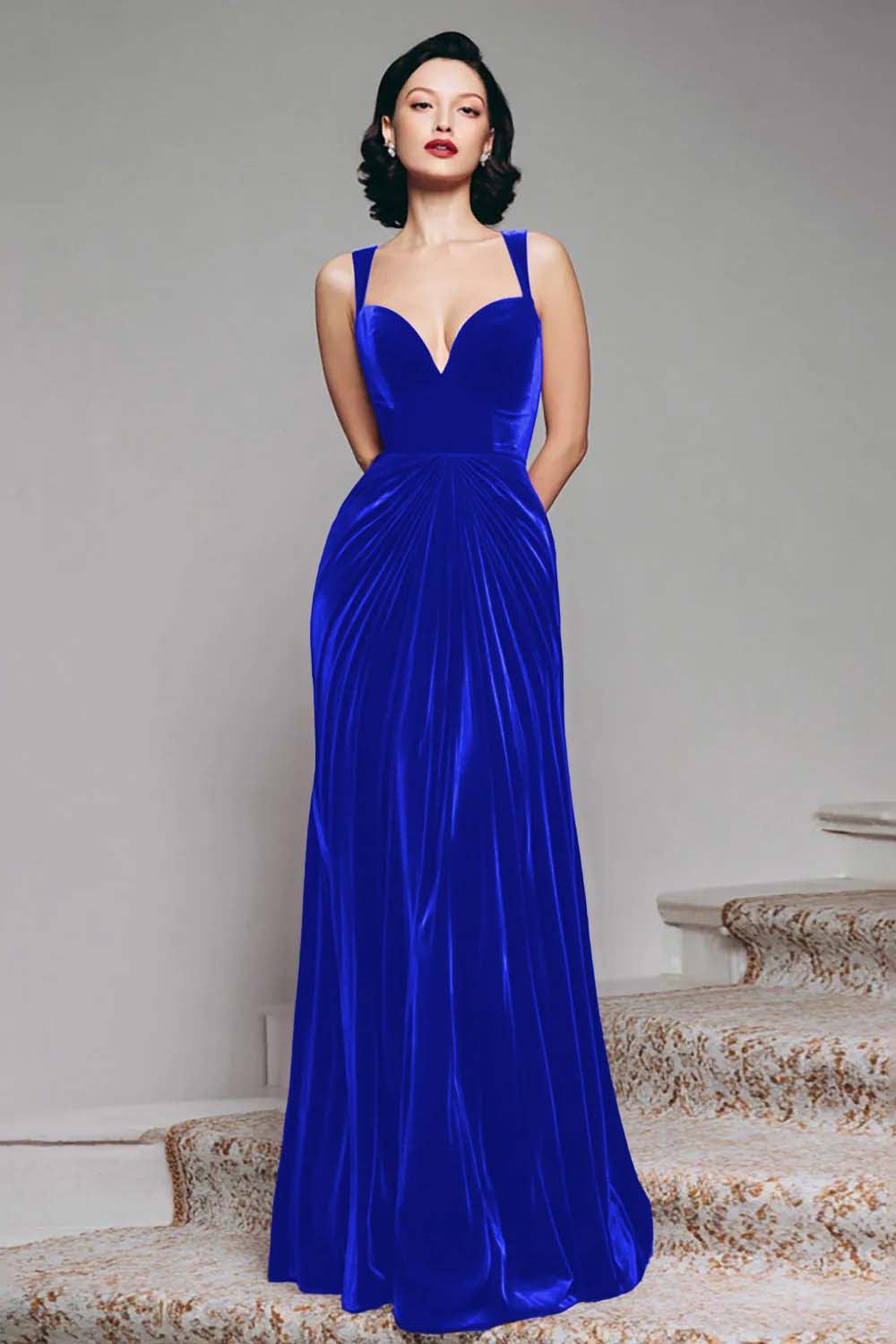 Dressystars Stunning Burgundy Velvet Mermaid Thick Straps Long Prom Dress