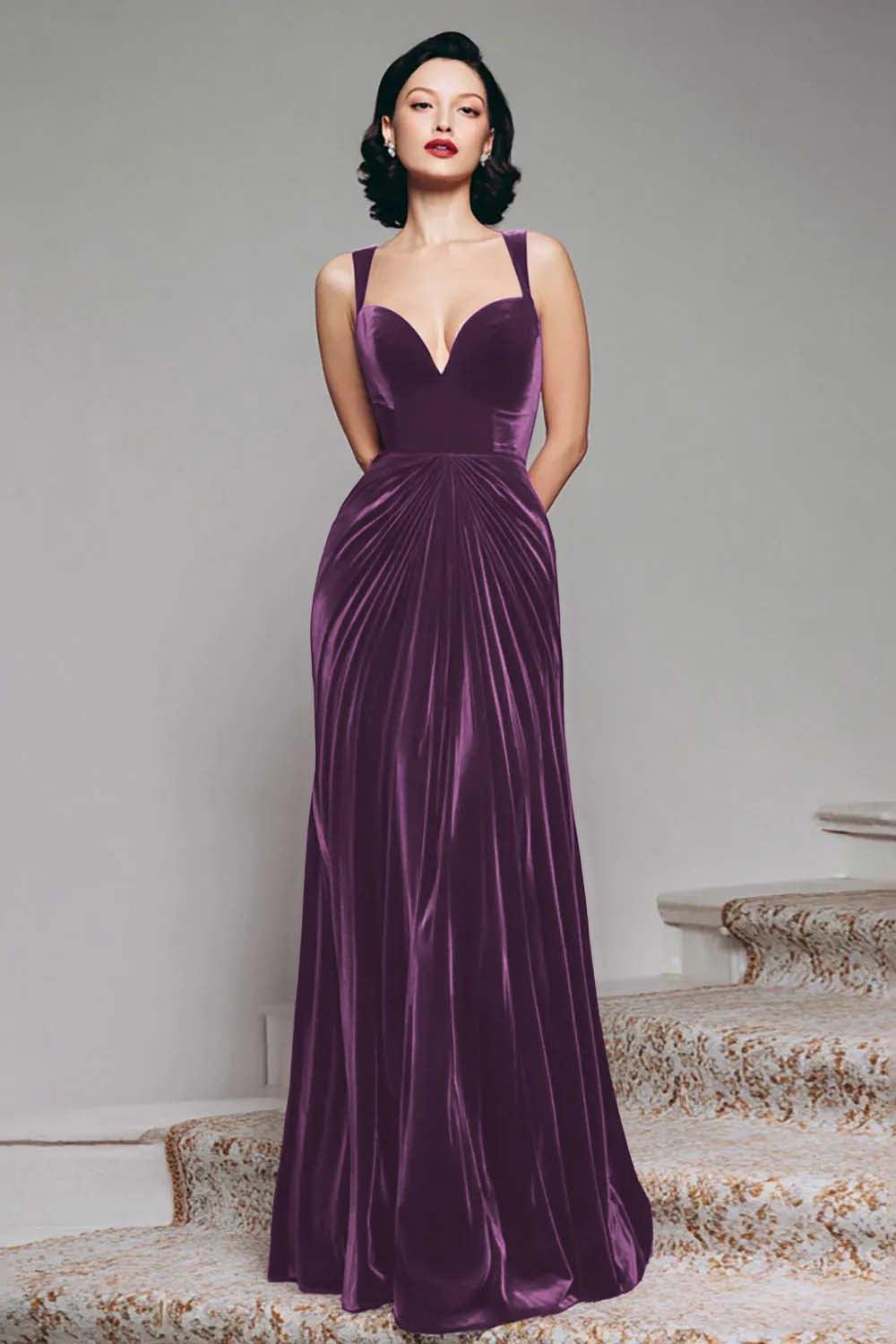 Dressystars Stunning Burgundy Velvet Mermaid Thick Straps Long Prom Dress