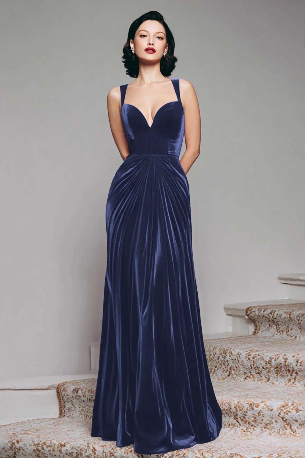 Dressystars Stunning Burgundy Velvet Mermaid Thick Straps Long Prom Dress