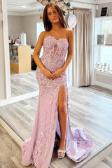 Mermaid Style Lilac Gown With Embroidery And Front Slit Prom Dress Formal Evening Gown