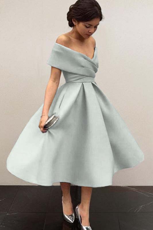 Stunning Sky Blue Homecoming Dress Off the Shoulder Sleeveless A Line Short Cocktail Dress