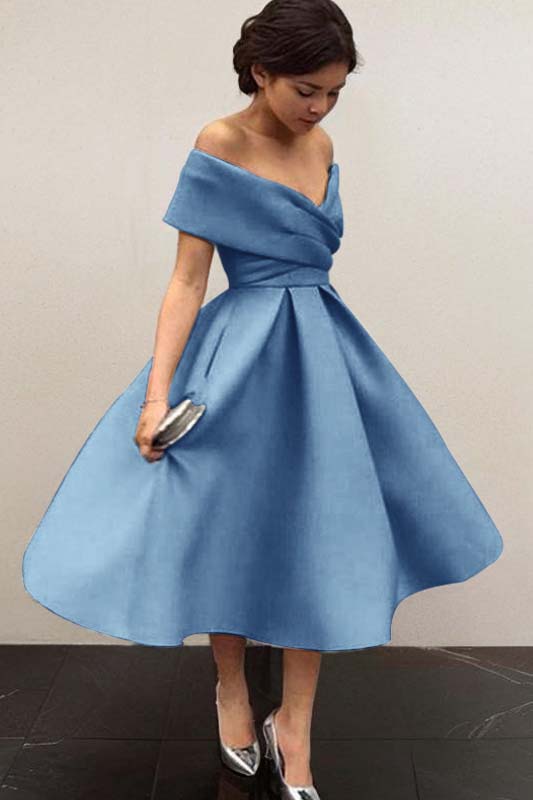 Stunning Sky Blue Homecoming Dress Off the Shoulder Sleeveless A Line Short Cocktail Dress