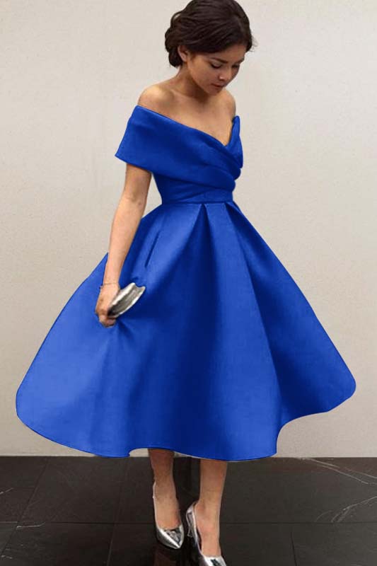 Stunning Sky Blue Homecoming Dress Off the Shoulder Sleeveless A Line Short Cocktail Dress