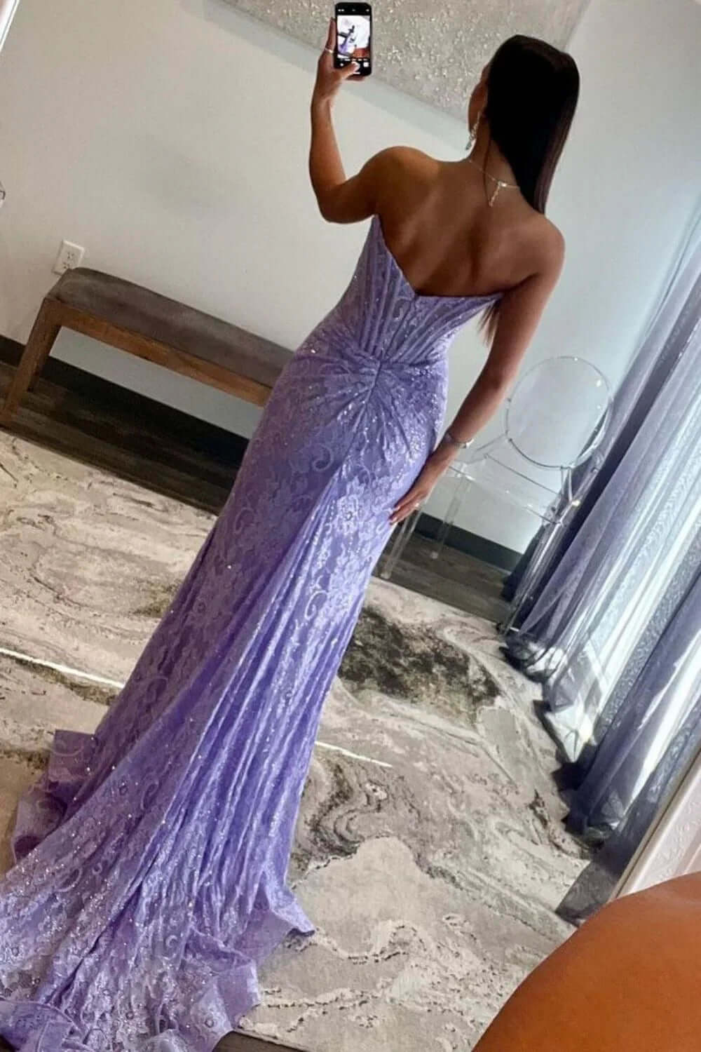 Mermaid Hot Pink Prom Dress Strapless Corset Evening Dress with Appliques