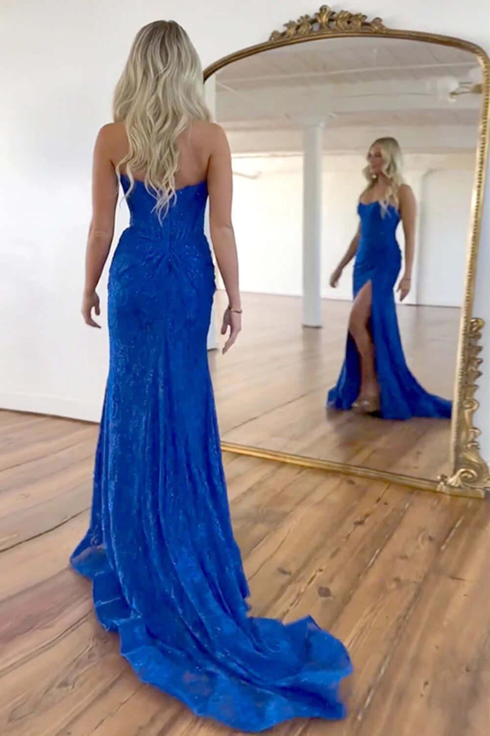 Mermaid Hot Pink Prom Dress Strapless Corset Evening Dress with Appliques