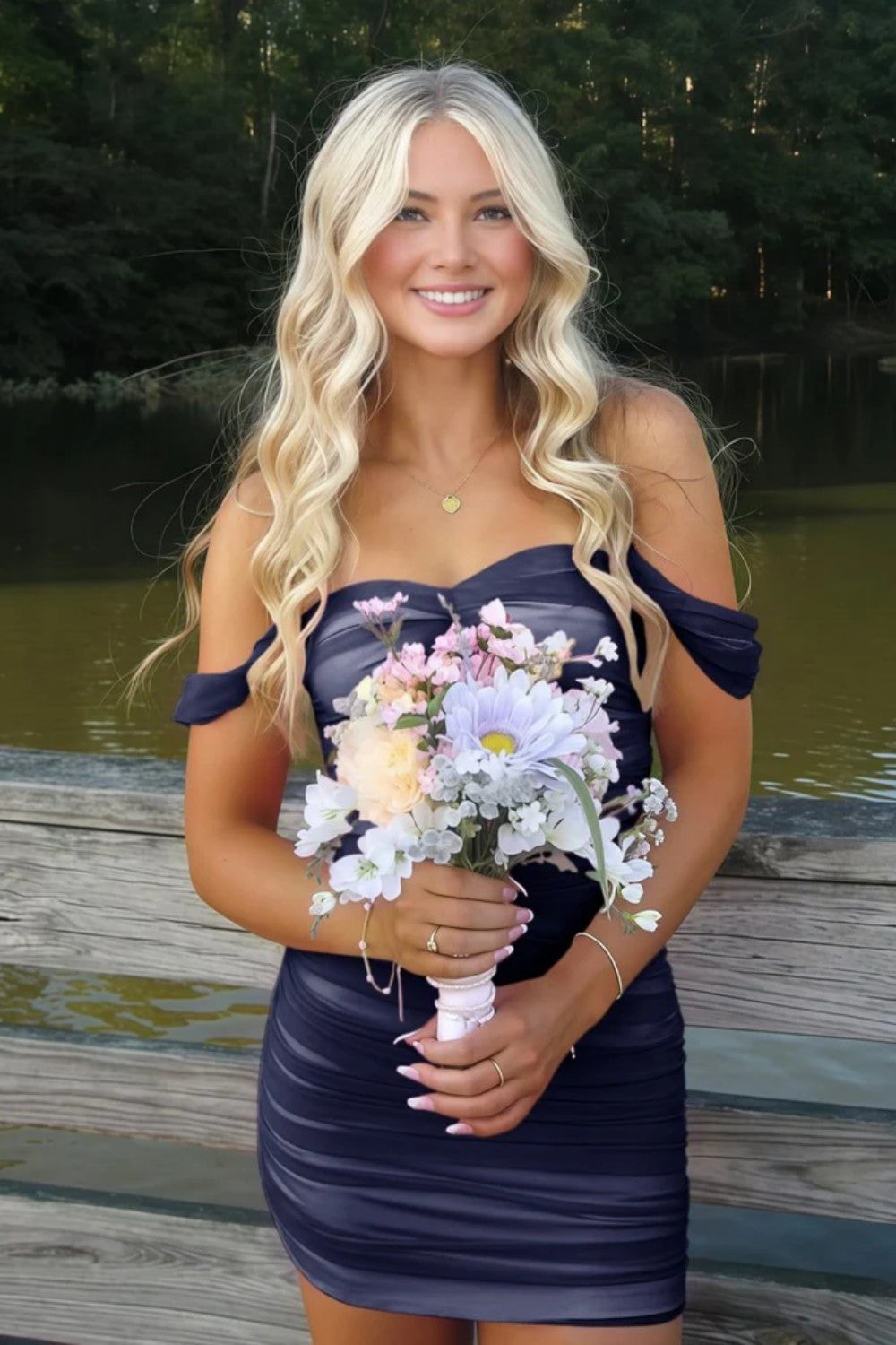 Stylish Sheath Off the Shoulder Pink Short Homecoming Dress with Ruched