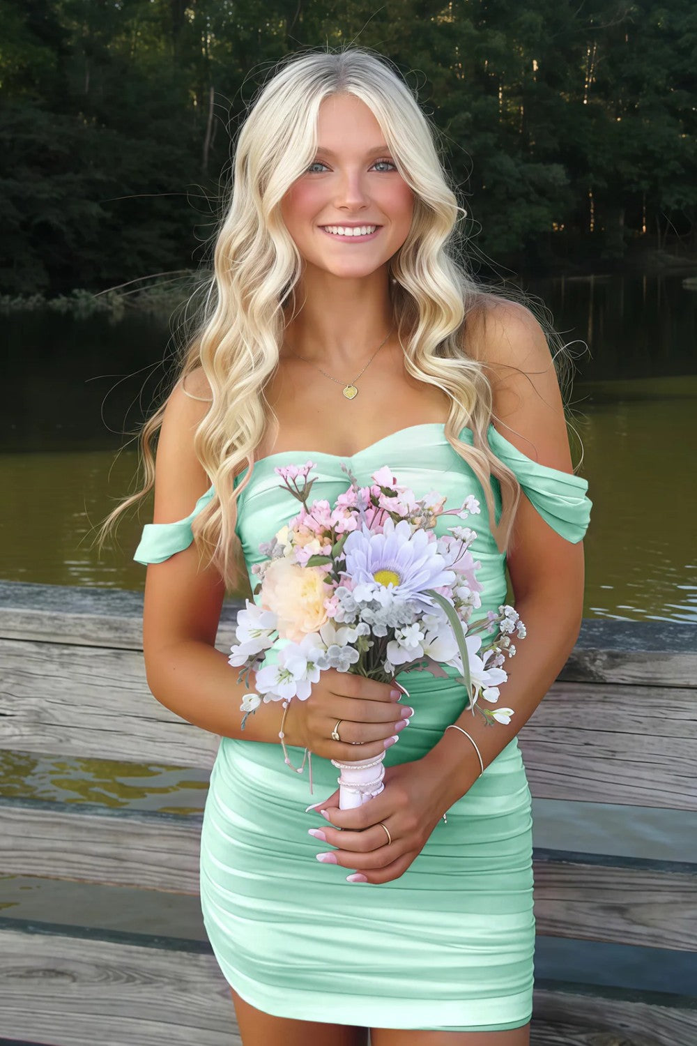 Stylish Sheath Off the Shoulder Pink Short Homecoming Dress with Ruched