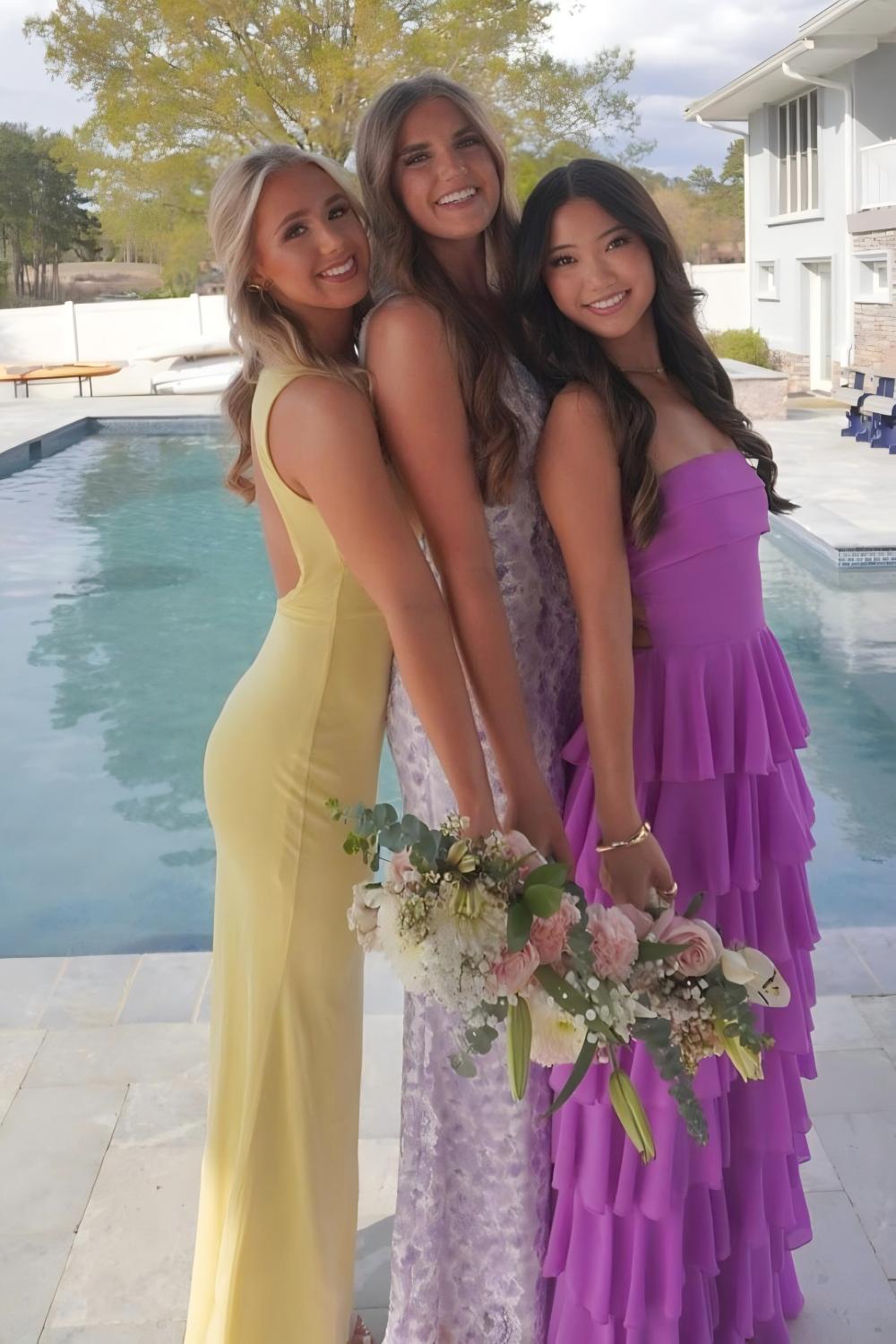 Dressystars Stylish A Line Strapless Purple Long Prom Dress With Ruffles Split Front Formal Evening Gown