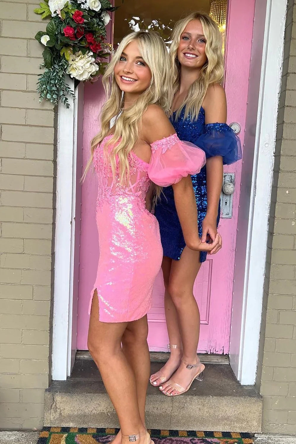 Stylish Homecoming Dress Bodycon Heart shaped Girly pink/Royal Blue Corset with Silt Short Party Cocktail Dress