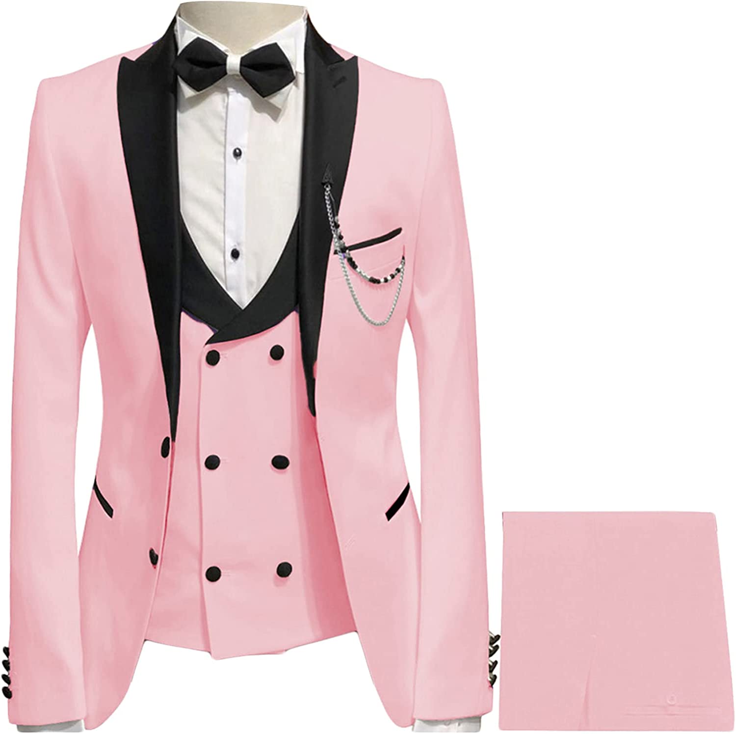 Stylish Pink Peaked Lapel 3 Piece Prom Suit