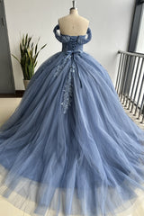 Sweet 16 Ball Gown Off Shoulder Sleeveless Pleated Beaded Appliques Lace Up Glitter Navy Tulle Quinceanera Dress Birthday Party Dress Formal Evening Dress