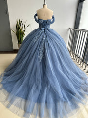 Sweet 16 Ball Gown Off Shoulder Sleeveless Pleated Beaded Appliques Lace Up Glitter Navy Tulle Quinceanera Dress Birthday Party Dress Formal Evening Dress