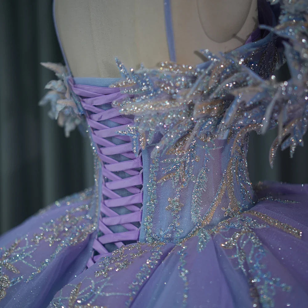 Sweet Purple Quinceanera Dress For 16Th Year Girl Floral Lace Up 15 Prom Gown Ball Gown Dress