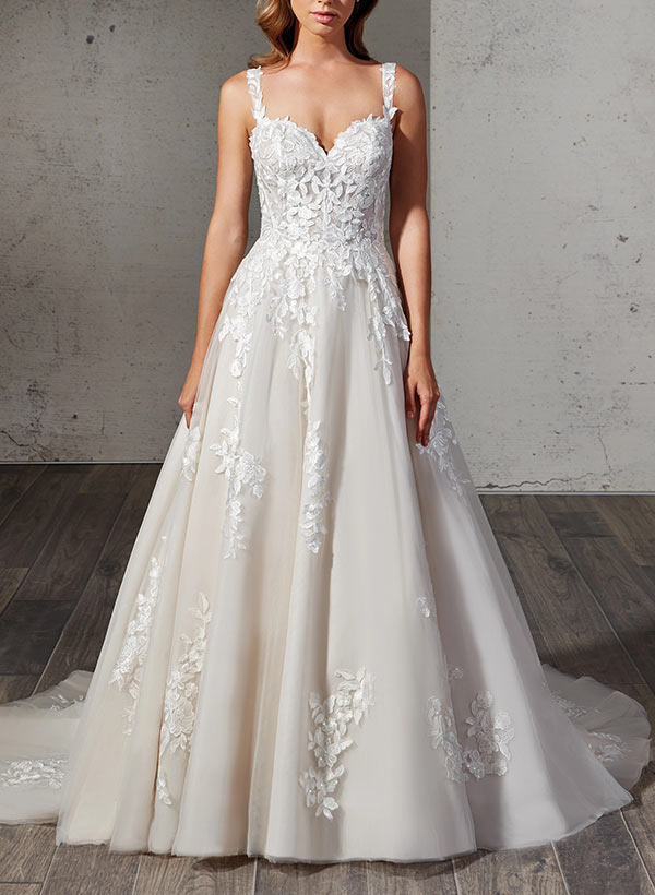 Sweetheart A Line Lace Wedding Dress with Sweep Train