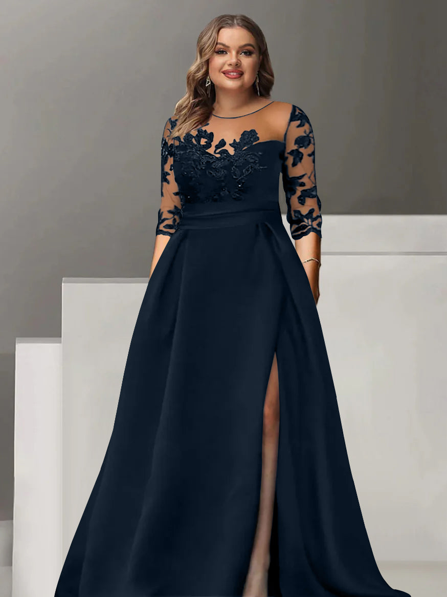 plus size 3 4 sleeve bridesmaid dresses Sweetheart A-Line Princess Floor-Length Plus Size Mother of the Bride –  Dressystars