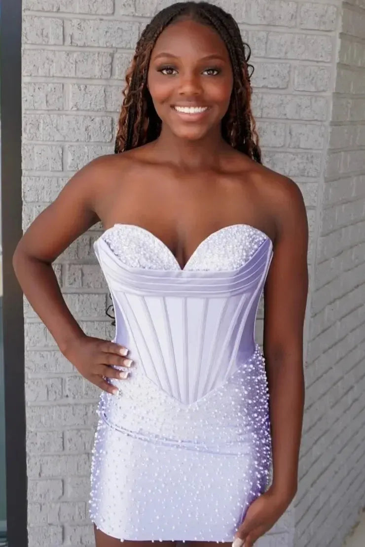 Sweetheart Beaded Homecoming Dress Corset Bodycon Mini Cocktail Dress