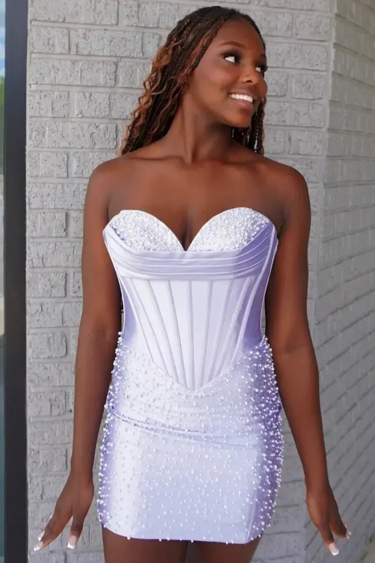 Sweetheart Beaded Homecoming Dress Corset Bodycon Mini Cocktail Dress