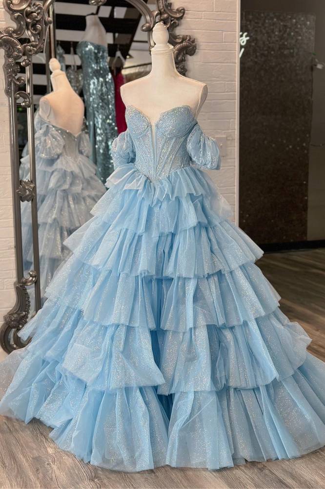 Sweetheart Collar Black A Line Prom Dress Lace Layered Evening Dress with Split