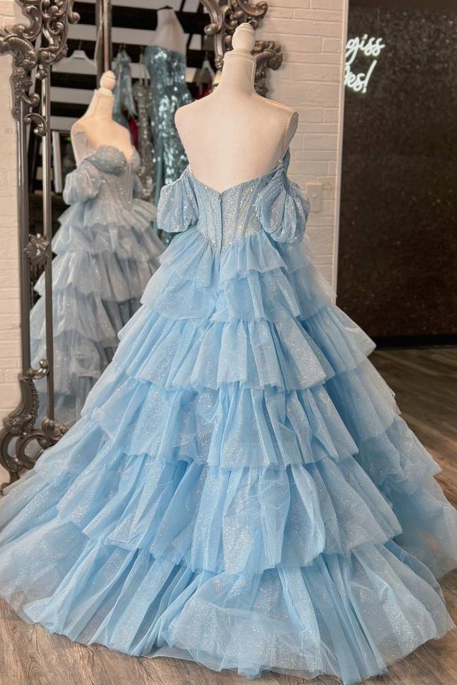 Sweetheart Collar Black A Line Prom Dress Lace Layered Evening Dress with Split