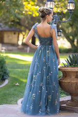 Sweetheart Collar Prom Dress Floor Length Tulle Embroidery Floral Evening Dress