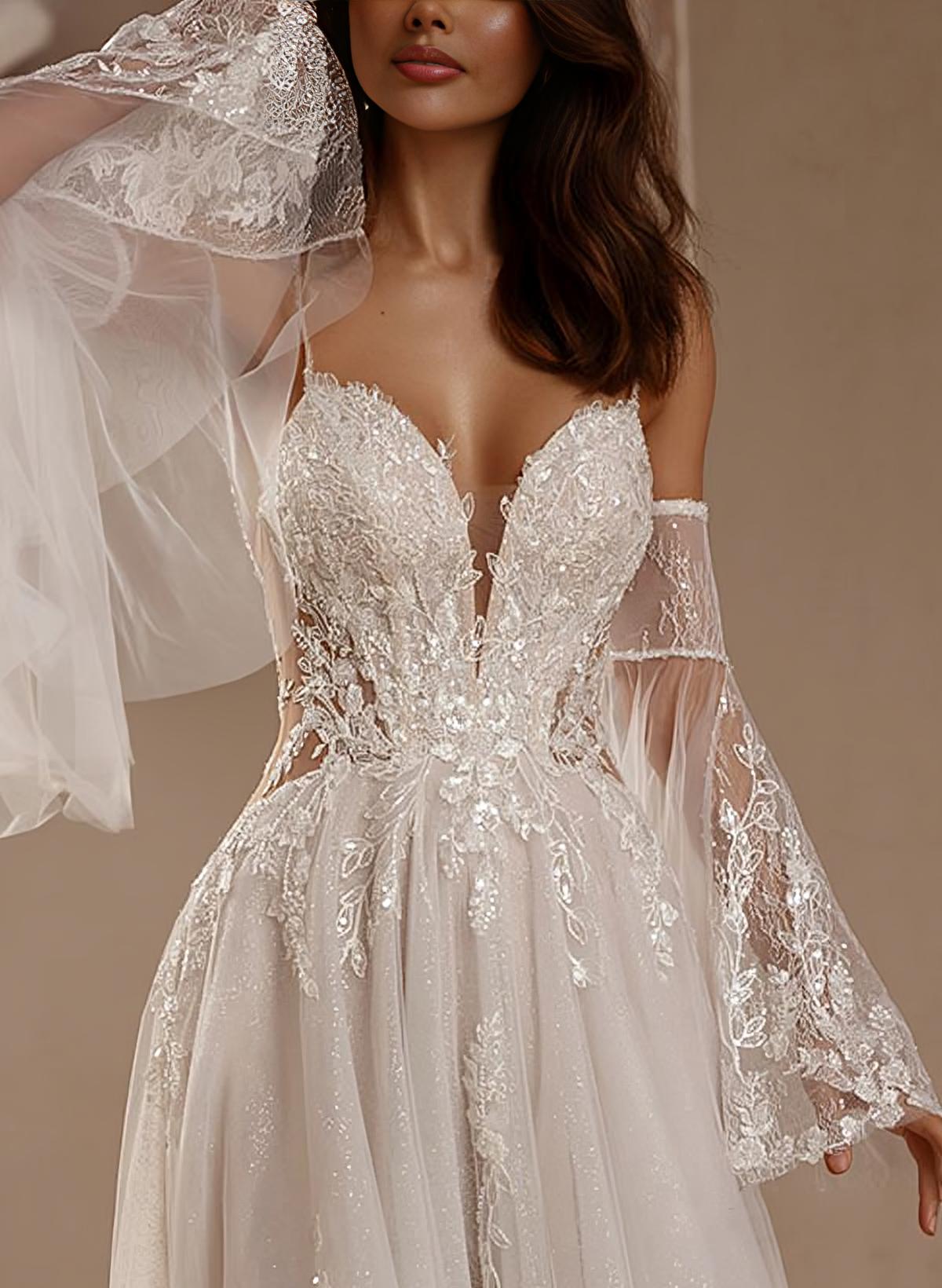 Sweetheart Court Train Wedding Dress With Appliques Lace