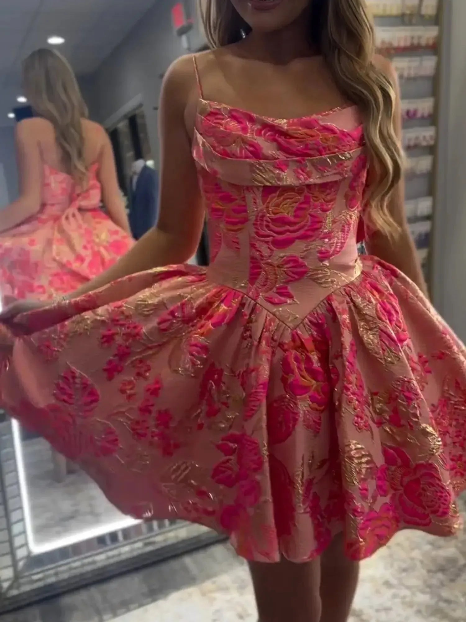 Sweetheart Floral Brocade A-Line Homecoming Dresses Mini Cocktail Dresses