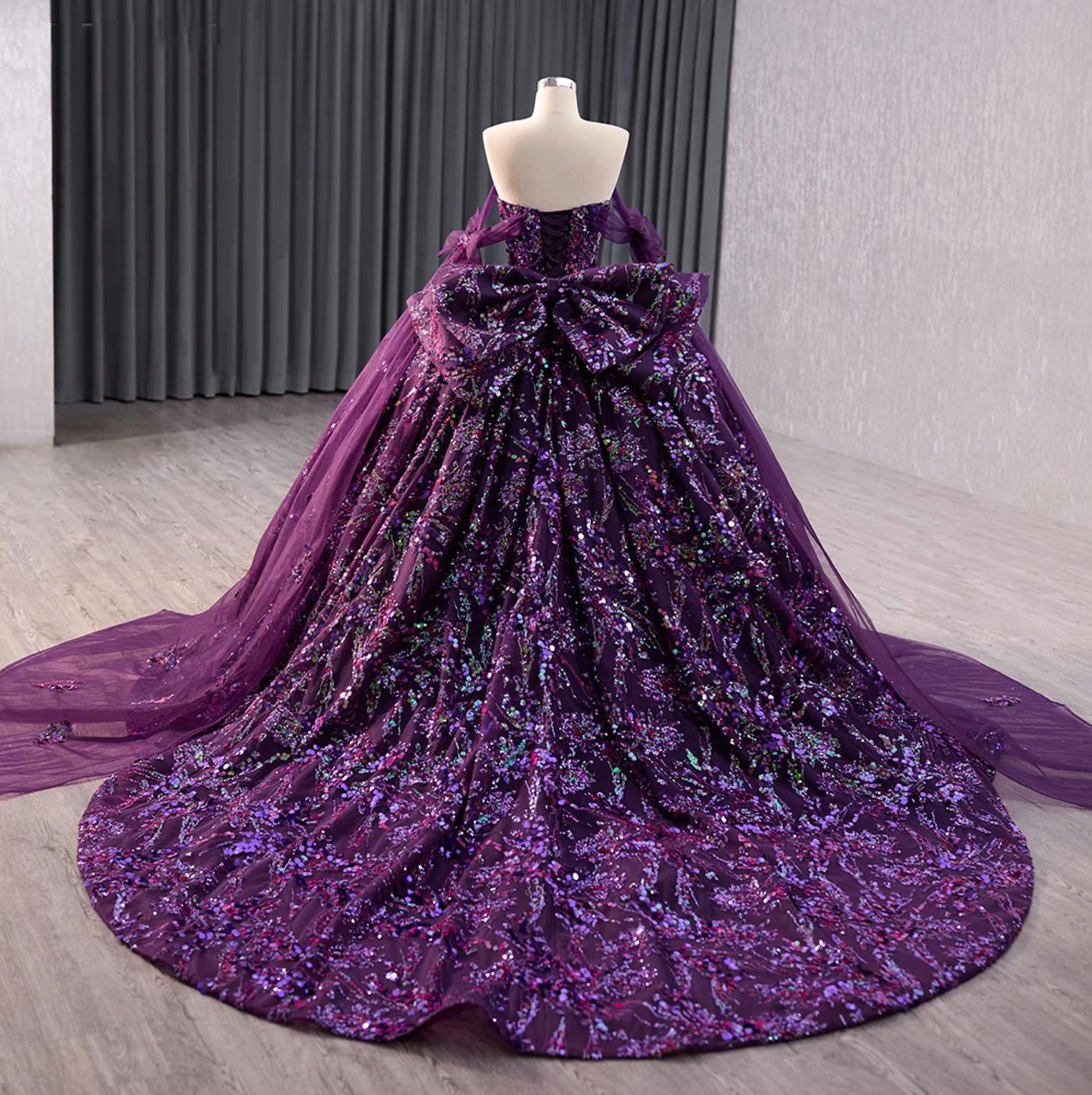 Sweetheart Floral Sweet 16 Dress Purple Ball Gown Quinceanera Dress