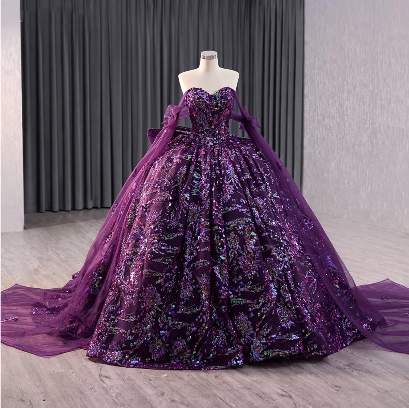 Sweetheart Floral Sweet 16 Dress Purple Ball Gown Quinceanera Dress