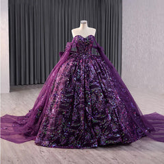 Sweetheart Floral Sweet 16 Dress Purple Ball Gown Quinceanera Dress