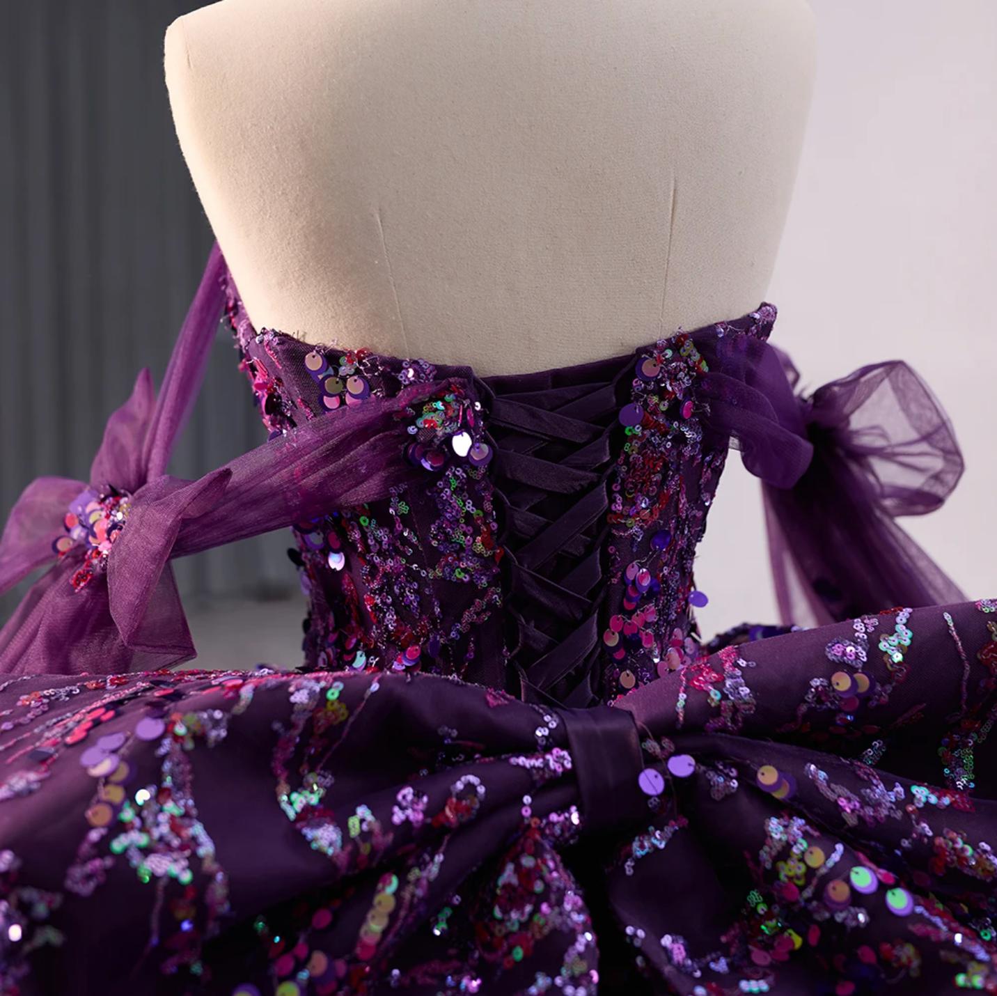 Sweetheart Floral Sweet 16 Dress Purple Ball Gown Quinceanera Dress