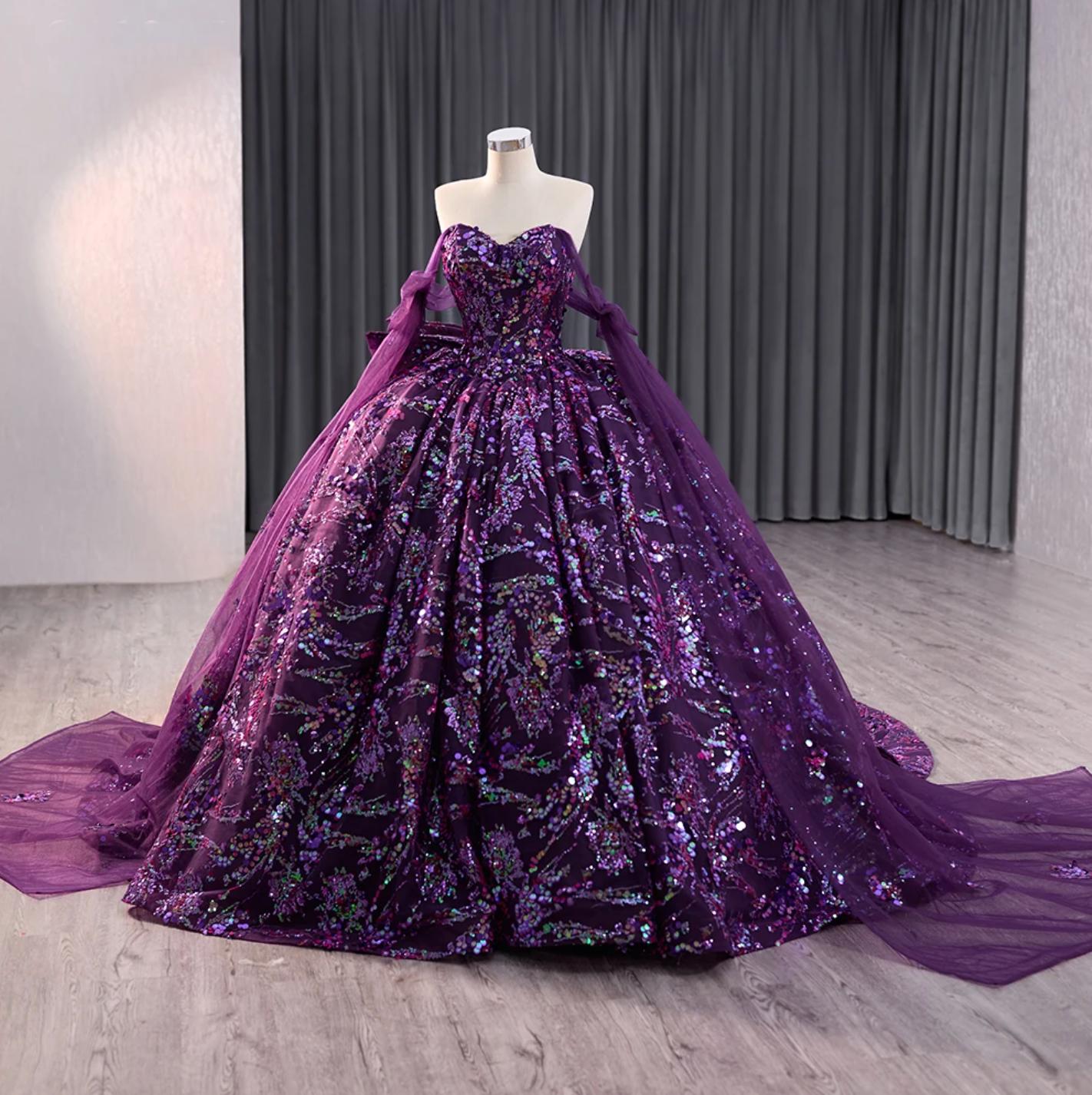 Sweetheart Floral Sweet 16 Dress Purple Ball Gown Quinceanera Dress