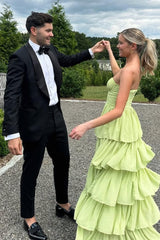 Dressystars Sweetheart Light Green Layered Ruffle Evening Dress With Slit Formal Evening Gown