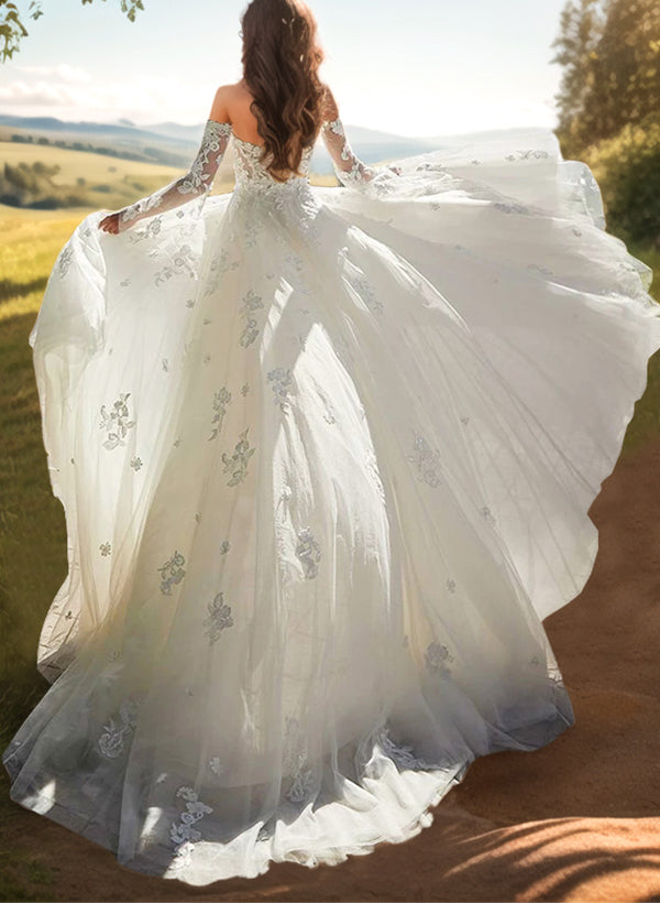 Sweetheart Long Sleeves Lace Wedding Dress With Detachable Train